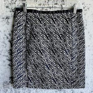 HM Pencil Mini Skirt Black White Zebra Animal Print Woven 6 Lined Non Stretch